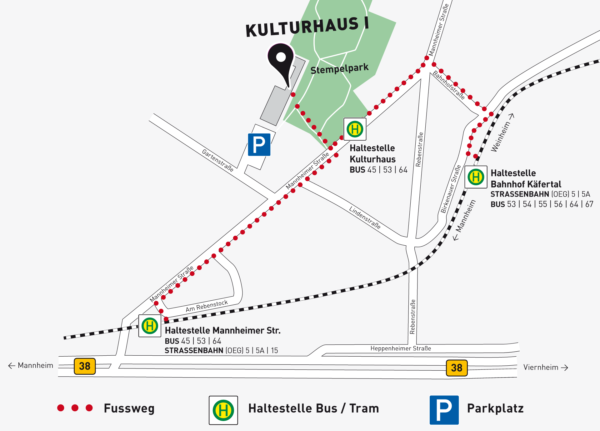 Anfahrtplan zum KULTURHAUS KÄFERTAL